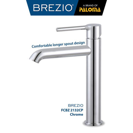 BREZIO Keran Wastafel Tinggi Cuci Tangan Kran Air Panas Dingin Bambu Sedang Tall Medium Faucet Basin Mixer Hot Cold Lavatory Kamar Mandi Chrome Krom Silver Gunmetal Grey Abu Matte Black Hitam Brushed Gold Emas FCBZ 2132 2132CP 2132GM 2132MB 2132BG