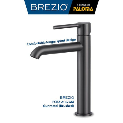 BREZIO Keran Wastafel Tinggi Cuci Tangan Kran Air Panas Dingin Bambu Sedang Tall Medium Faucet Basin Mixer Hot Cold Lavatory Kamar Mandi Chrome Krom Silver Gunmetal Grey Abu Matte Black Hitam Brushed Gold Emas FCBZ 2132 2132CP 2132GM 2132MB 2132BG