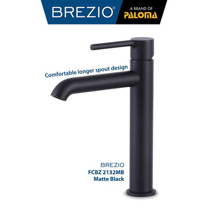 BREZIO Keran Wastafel Tinggi Cuci Tangan Kran Air Panas Dingin Bambu Sedang Tall Medium Faucet Basin Mixer Hot Cold Lavatory Kamar Mandi Chrome Krom Silver Gunmetal Grey Abu Matte Black Hitam Brushed Gold Emas FCBZ 2132 2132CP 2132GM 2132MB 2132BG