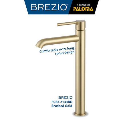 BREZIO Keran Wastafel Tinggi Cuci Tangan Kran Air Panas Dingin Bambu Tall Faucet Basin Mixer Hot Cold Lavatory Kamar Mandi Bathroom Chrome Krom Silver Gunmetal Grey Abu Matte Black Hitam Brushed Gold Emas FCBZ 2133 2133CP 2133GM 2133MB 2133BG