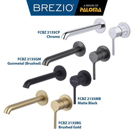 BREZIO Keran Wastafel Tanam Concealed Cuci Tangan Kran Air Panas Dingin Dinding Wall Faucet Basin Mixer Hot Cold Lavatory Kamar Mandi Chrome Krom Silver Gunmetal Grey Abu Matte Black Hitam Brushed Gold Emas FCBZ 2135 2135CP 2135GM 2135MB 2135BG