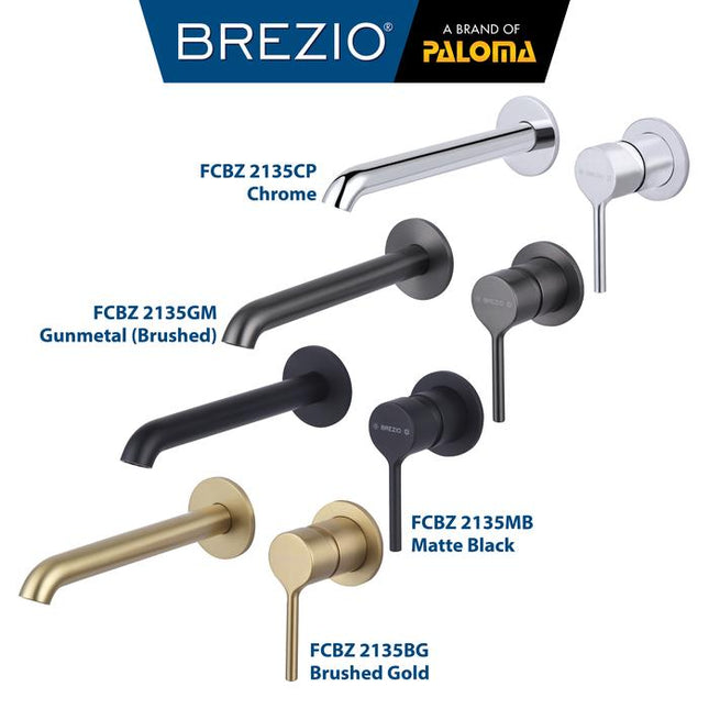 BREZIO Keran Wastafel Tanam Concealed Cuci Tangan Kran Air Panas Dingin Dinding Wall Faucet Basin Mixer Hot Cold Lavatory Kamar Mandi Chrome Krom Silver Gunmetal Grey Abu Matte Black Hitam Brushed Gold Emas FCBZ 2135 2135CP 2135GM 2135MB 2135BG