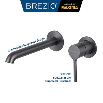 BREZIO Keran Wastafel Tanam Concealed Cuci Tangan Kran Air Panas Dingin Dinding Wall Faucet Basin Mixer Hot Cold Lavatory Kamar Mandi Chrome Krom Silver Gunmetal Grey Abu Matte Black Hitam Brushed Gold Emas FCBZ 2135 2135CP 2135GM 2135MB 2135BG