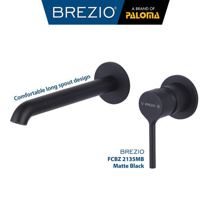 BREZIO Keran Wastafel Tanam Concealed Cuci Tangan Kran Air Panas Dingin Dinding Wall Faucet Basin Mixer Hot Cold Lavatory Kamar Mandi Chrome Krom Silver Gunmetal Grey Abu Matte Black Hitam Brushed Gold Emas FCBZ 2135 2135CP 2135GM 2135MB 2135BG