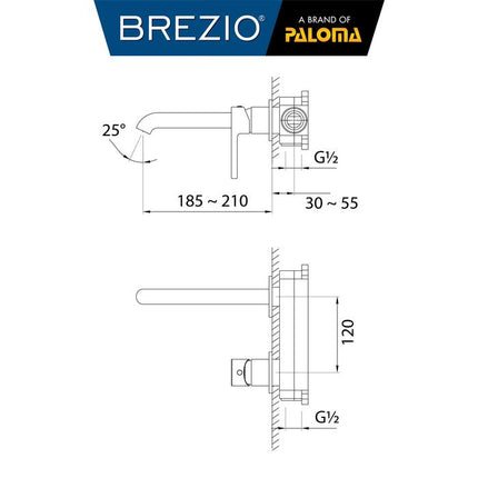BREZIO Keran Wastafel Tanam Concealed Cuci Tangan Kran Air Panas Dingin Dinding Wall Faucet Basin Mixer Hot Cold Lavatory Kamar Mandi Chrome Krom Silver Gunmetal Grey Abu Matte Black Hitam Brushed Gold Emas FCBZ 2135 2135CP 2135GM 2135MB 2135BG