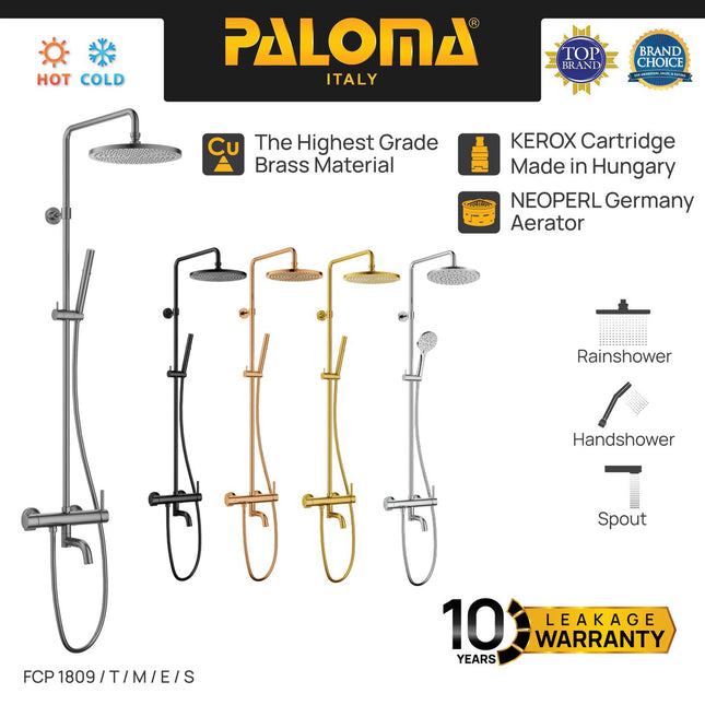 PALOMA Shower Tiang Set Column Keran Mandi Kran Air Panas Dingin Faucet Bathtub Bath Shower Mixer Hot Cold Kamar Mandi Bathroom Brass Kuningan Chrome Krom Black Hitam Gunmetal Grey Abu Gold Emas FCP 1809 1809M 1809T 1809S 1809E