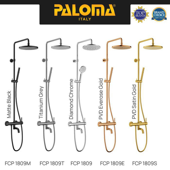 PALOMA Shower Tiang Set Column Keran Mandi Kran Air Panas Dingin Faucet Bathtub Bath Shower Mixer Hot Cold Kamar Mandi Bathroom Brass Kuningan Chrome Krom Black Hitam Gunmetal Grey Abu Gold Emas FCP 1809 1809M 1809T 1809S 1809E
