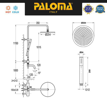 PALOMA Shower Tiang Set Column Keran Mandi Kran Air Panas Dingin Faucet Bathtub Bath Shower Mixer Hot Cold Kamar Mandi Bathroom Brass Kuningan Chrome Krom Black Hitam Gunmetal Grey Abu Gold Emas FCP 1809 1809M 1809T 1809S 1809E