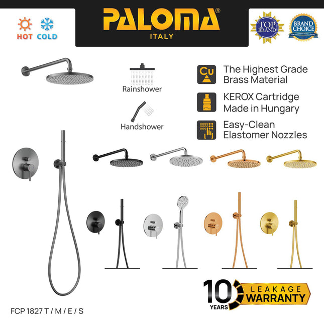 PALOMA Shower Tanam Set Concealed Keran Mandi Kran Air Panas Dingin Dinding Wall Faucet Shower Mixer Hot Cold Kamar Mandi Bathroom Chrome Silver Grey Abu Black Hitam Gunmetal Gun Metal Gold Emas FCP 1827 1827M 1827T 1827S 1827E