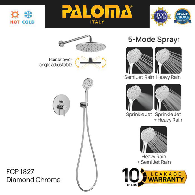 PALOMA Shower Tanam Set Concealed Keran Mandi Kran Air Panas Dingin Dinding Wall Faucet Shower Mixer Hot Cold Kamar Mandi Bathroom Chrome Silver Grey Abu Black Hitam Gunmetal Gun Metal Gold Emas FCP 1827 1827M 1827T 1827S 1827E