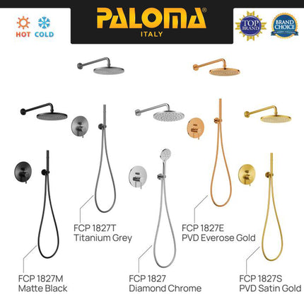 PALOMA Shower Tanam Set Concealed Keran Mandi Kran Air Panas Dingin Dinding Wall Faucet Shower Mixer Hot Cold Kamar Mandi Bathroom Chrome Silver Grey Abu Black Hitam Gunmetal Gun Metal Gold Emas FCP 1827 1827M 1827T 1827S 1827E