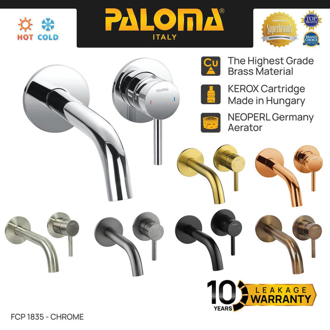 Keran Wastafel Tanam PALOMA FCP 1835 Chrome Krom Silver Grey Abu Gunmetal Gun Metal Black Hitam Gold Emas Concealed Cuci Tangan Kran Air Panas Dingin Dinding Wall Faucet Basin Mixer Hot Cold Lavatory Kamar Mandi 1835M 1835T 1835S 1835E 1835SN 1835RB