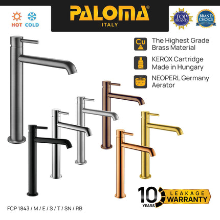 Keran Wastafel PALOMA FCP 1843 Chrome Krom Silver Grey Abu Black Hitam Gunmetal Gold Emas Bronze Tinggi Cuci Tangan Kran Air Panas Dingin Tall Faucet Basin Mixer Hot Cold Lavatory Brass Kuningan FCP 1843 1843M 1843T 1843S 1843S 1843E 1843SN 1843RB