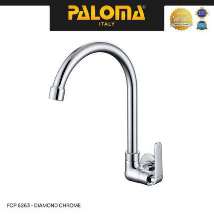 PALOMA FCP 6263 Kran Sink Leher Angsa Keran Dapur Kran Cuci Tangan Kran Air Sink Tembok Dinding Wall Brass Kuningan Chrome KromKran Sink Leher Angsa Keran Dapur Kran Cuci Tangan Kran Air Sink Tembok Dinding Wall Brass Kuningan Chrome Krom