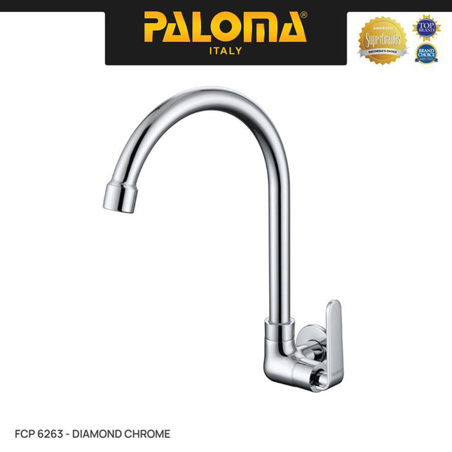 PALOMA FCP 6263 Kran Sink Leher Angsa Keran Dapur Kran Cuci Tangan Kran Air Sink Tembok Dinding Wall Brass Kuningan Chrome KromKran Sink Leher Angsa Keran Dapur Kran Cuci Tangan Kran Air Sink Tembok Dinding Wall Brass Kuningan Chrome Krom