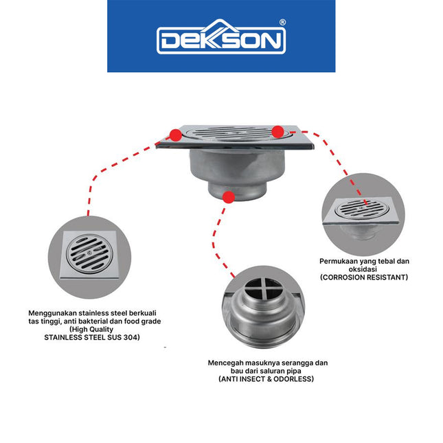 Floor Drain Dekkson FD 3041 Saringan Lantai Selokan Stainless Steel 12Cm