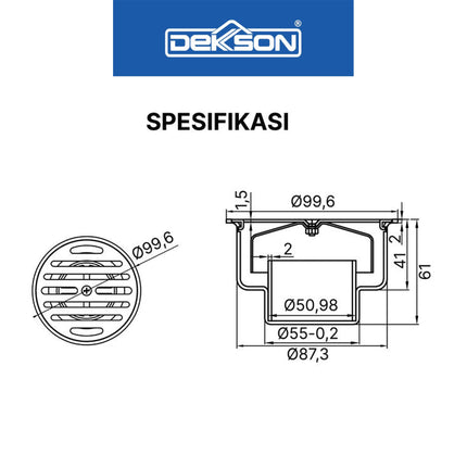 Floor Drain Dekkson FD 3041 Saringan Lantai Selokan Stainless Steel 12Cm