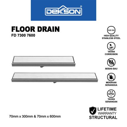 Floor Drain Dekkson FD 7300 7600 Saringan Kamar Mandi 300mm 600mm Shower Toilet Bathroom Linear Panjang Saringan Got Stainless Air Selokan WC