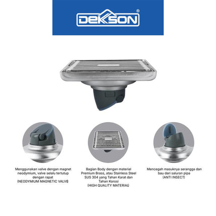 Floor Drain Dekkson FD 8028 SSS PSS Saringan Air Lantai Kamar Mandi Stainless Steel SUS 304
