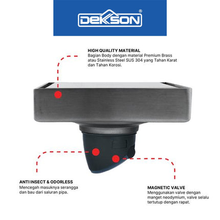 Floor Drain Dekkson FD 8032 Saringan Air Lantai Kamar Mandi SUS 304 PVD Gun Metal Matte Black