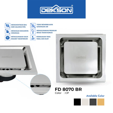 Floor Drain Dekkson FD 8070 Brass Saringan Drainase Lantai Square Floor Drain 4 Inch Brass FD8070 Saringan Air Lantai Kotak Black Gold Silver 10 Cm