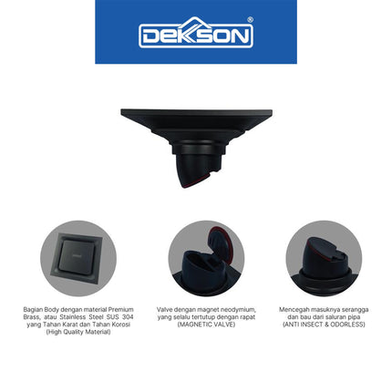 Floor Drain Dekkson FD 8070 Brass Saringan Drainase Lantai Square Floor Drain 4 Inch Brass FD8070 Saringan Air Lantai Kotak Black Gold Silver 10 Cm