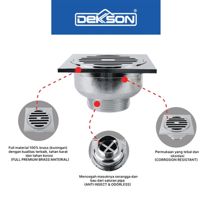 Floor Drain Dekkson FD DKS 8103 BR CP Lubang Saringan Air Lantai Kamar Mandi Anti Korosi