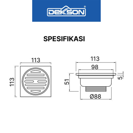 Floor Drain Dekkson FD DKS 8103 BR CP Lubang Saringan Air Lantai Kamar Mandi Anti Korosi
