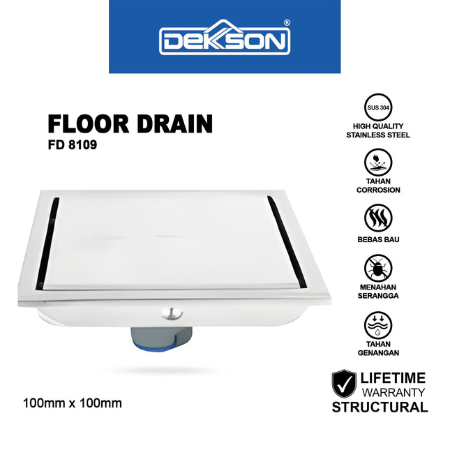 Floor Drain SUS 304 Dekkson FD 8109 SSS Stainless Steel Lubang Lantai Saringan WC Kamar Mandi