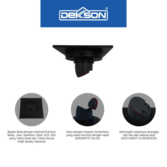 Floor Drain SUS 304 Dekkson FD 9102 Saringan Stainless Drainase Lantai Pembuangan Air Warna Stainless Gunmetal Hitam SS 10 Cm
