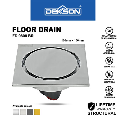 Floor Drain Dekkson FD 9808 BR Saringan Drainase Lantai Round Floor Drain 4 Inch Brass FD9808 Saringan Air Lantai Black Gold Grey Silver 10 Cm
