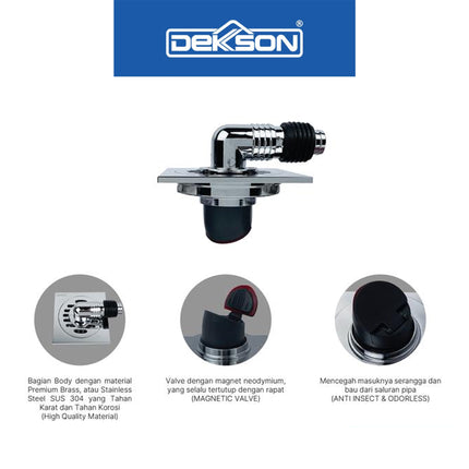 Floor Drain Dekkson FD 9901 Brass Saringan Air Lantai Kamar Mandi Dengan Kepala Sambungan Selang Mesin Cuci