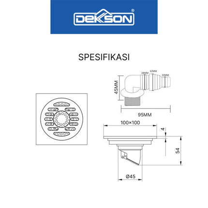 Floor Drain Dekkson FD 9901 Brass Saringan Air Lantai Kamar Mandi Dengan Kepala Sambungan Selang Mesin Cuci