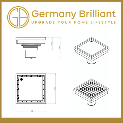 Floor Drain Germany Brilliant VR01A-B Saringan Got Kamar Mandi - Hitam