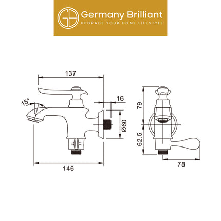 Washer Bibcock Germany Brilliant GBC992A Keran Air 2 Cabang Two Function