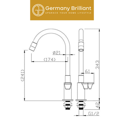 Kran Sink Germany Brilliant GBT1J Series Keran Cuci Piring Air Dingin