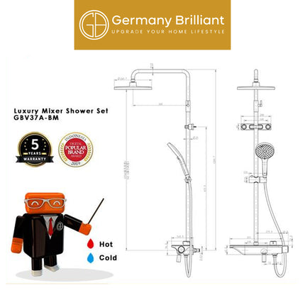 Shower Tiang Column Set Germany Brilliant GBV37A Series Sower Tiang Air Panas Dingin