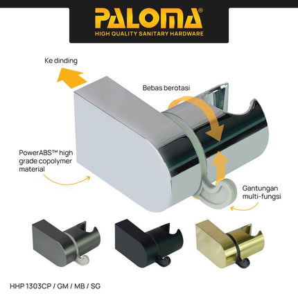 PALOMA HHP 1303 Holder Shower Gantungan Handshower Hanger Bracket Breket Dudukan Hand Shower Adjustable Diatur Putar ABS Chrome Gunmetal Gun Metal Grey Gold Silver Hitam Abu Emas HHP 1303CP HHP 1303GM HHP 1303MB HHP 1303SG