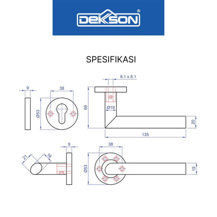 Handle Pintu Dekkson LHTR 0019 SSS Lever Handle Tube Roses Gagang Pintu
