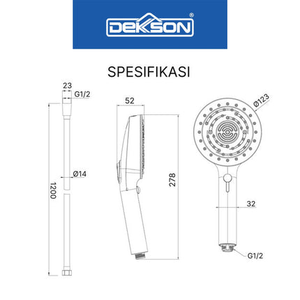 Hand Shower Set Dekkson HSS 6817 Shower Mandi Kepala Shower Tangan Hand Sower Komplit Dengan Selang