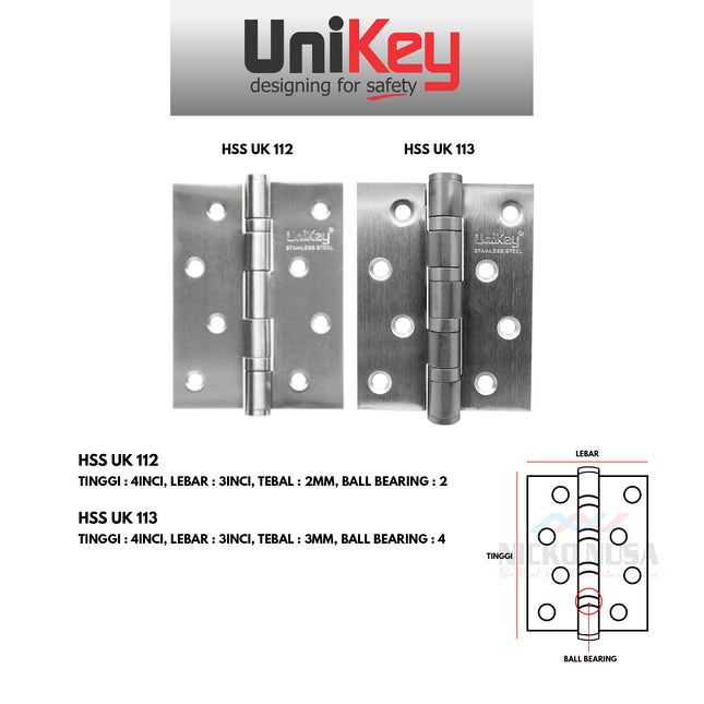 Engsel Unikey HSS UK 112 113 Engsel Pintu 4INCH Engsel Jendela Kupu-Kupu