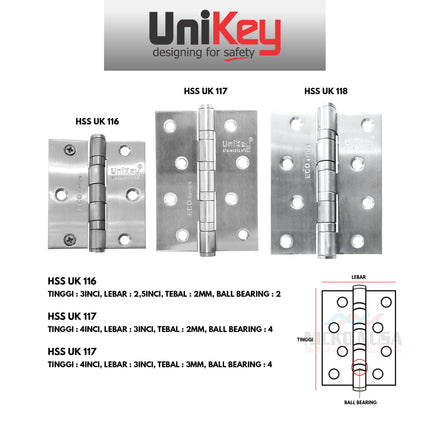 Engsel Unikey HSS UK 116 117 118 Engsel Pintu 3INCH 4INCH Engsel Jendela Kupu-Kupu