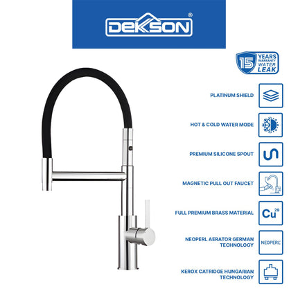 Kitchen Mixer Dekkson KMX 8157 Keran Dapur Cuci Piring Elastis Kran Sink Air Panas Dingin Magnetic Pull Out Silicone Spout