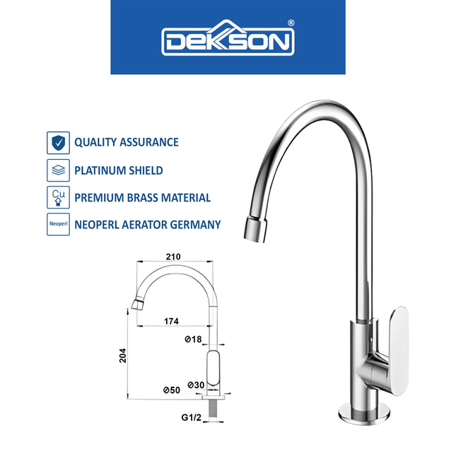 Kitchen Tap Deck Dekkson KTD 8532 BR CP Kran Air Kuningan Dapur Bak Sink Cuci Piring Faucet Mixer Dingin Panas Auto Stop Kitchen Sink Tap
