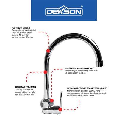 Kitchen Tap Wall Dekkson KTW 8632 Keran Sink Angsa Cuci Piring KTW 8632