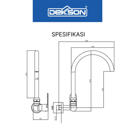 Kitchen Tap Wall Dekkson KTW 8632 Keran Sink Angsa Cuci Piring KTW 8632