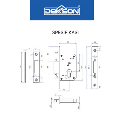 Lockcase Pintu Sliding Dekson Dekkson MTS SLD DL 84100 SSS Mortise Lock Body Kunci Sliding