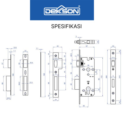 Mortise Lock Roller Deluxe DEKKSON Rumah Kunci Pelor MTS RL DL 8485 SUS 304