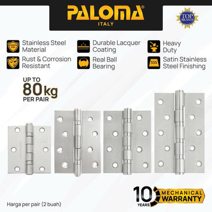 PALOMA Engsel Pintu Jendela Hinge Kupu Butt Plat Kayu Aluminium PVC Hinges Door Window Stainless Steel SUS Ball Bearing 2BB 4BB 3" 4" 5" 3 4 5 Inch BHP 411 412 413 414