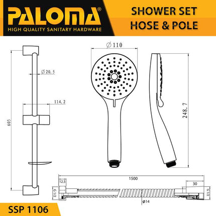 PALOMA SSP 1106 Shower Set Tiang Handshower Mandi Hand Head Kepala
